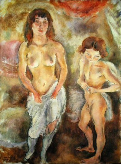 Twee staande naakten door Jules Pascin
