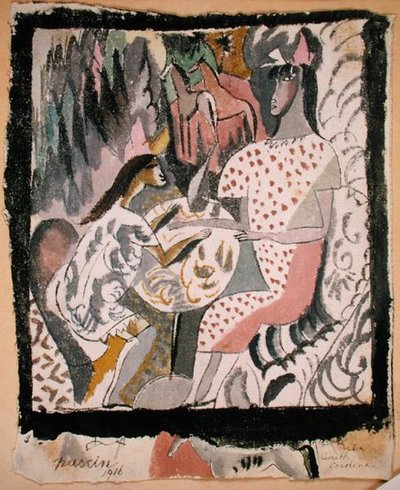 Twee vrouwen aan een ronde tafel, South Carolina door Jules Pascin