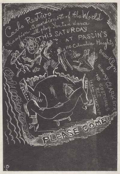 Zonder titel (Uitnodiging voor feest bij Jules Pascin) door Jules Pascin