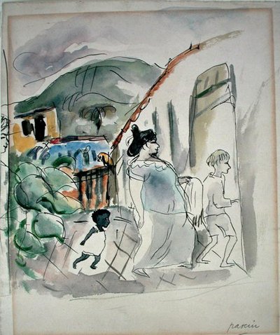 Vrouw en twee kinderen door Jules Pascin