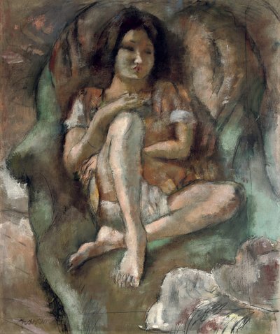 Jong Meisje in een Fauteuil door Jules Pascin