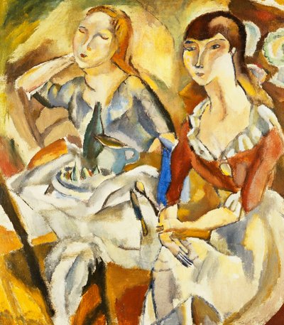 Jonge meisjes die samen zitten door Jules Pascin
