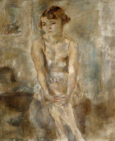 Jonge vrouw zittend in chemise, 1923 door Jules Pascin