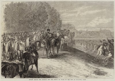 Parade voor de Keizer en de Prins van Wales in het Bois de Boulogne, Parijs door Jules Pelcoq
