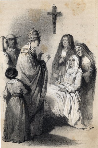 Voorstelling van Sint Clara van Assisi, oprichtster van de kloosterorde van de Clarissen in 