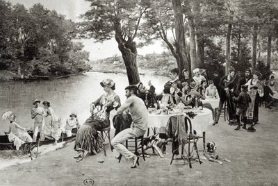 Scène aan de oever van de rivier de Marne door Jules Scalbert