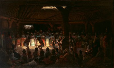 Dans in een ondergrondse ronde hut bij Clear Lake, Californië door Jules Tavernier