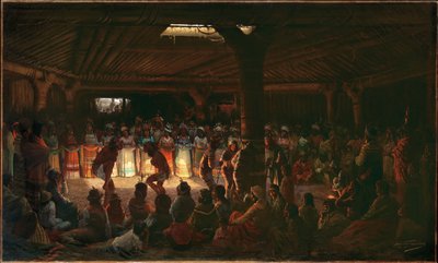 Dans in een ondergrondse ronde hut bij Clear Lake, Californië door Jules Taverniers