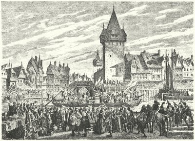 De Hirsebreifahrt, transport van een lading gierst per boot van Zürich naar de bondgenoot van de stad, Straatsburg door Jules Theophile (after) Schuler
