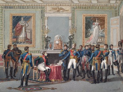De abdicatie van Napoleon in Fontainebleau op 11 april 1814 door Jules Vernet