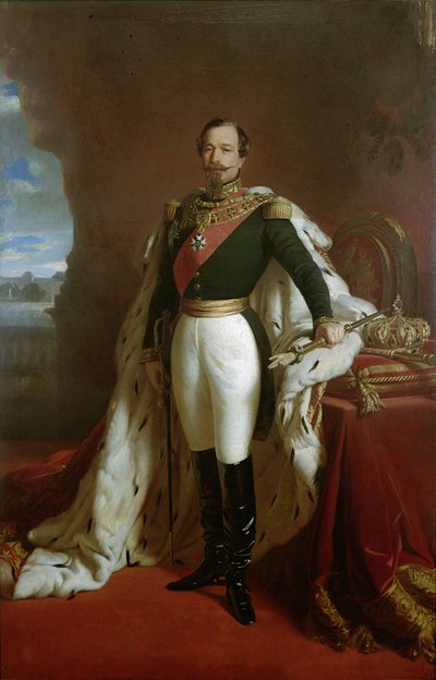 Portret van keizer Napoleon III (1808-73) in kroningsgewaden door Jules de Vignon