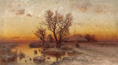 Zonsondergang boven een Oekraïens gehucht, 1915 door Juli Julievich Klever