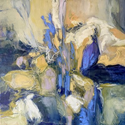 Blauw Geel Abstracte Stroming door Julia Purinton