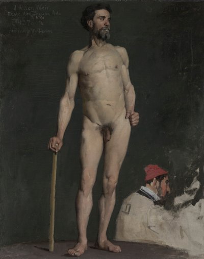 Studie van een mannelijk naakt leunend op een staf door Julian Alden Weir