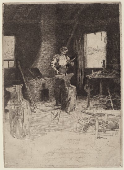 De smederij door Julian Alden Weir