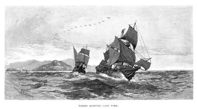 Torres ziet Kaap York, 1606, 1886 door Julian Ashton