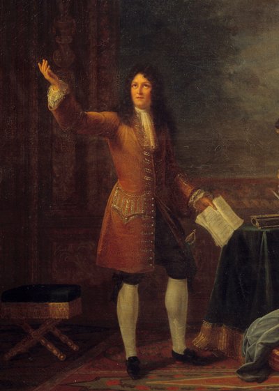 Jean Racine (1639-1699) leest zijn toneelstuk voor aan de koning van Frankrijk (detail) door Julie Philipault