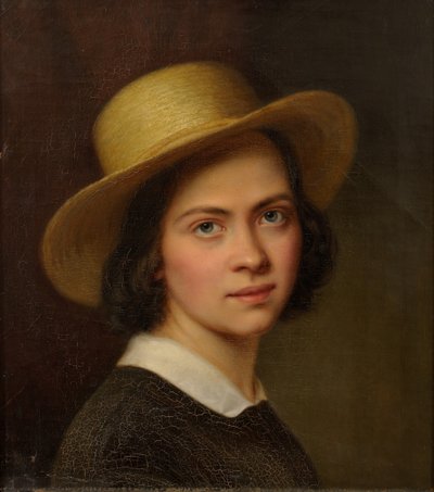 Ests: "Zelfportret (met strohoed)". door Julie Wilhelmine Hagen Schwarz
