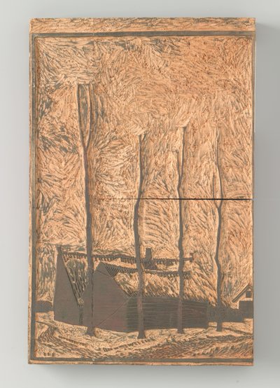 Vier bomen bij huizen door Julie de Graag (signed by artist)