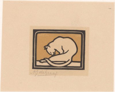 Zich wassende kat door Julie de Graag (signed by artist)