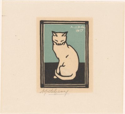 Zittende kat met gesloten ogen door Julie de Graag (signed by artist)