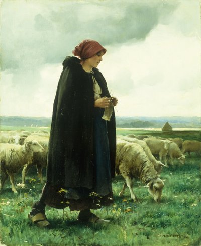 Een herderin met haar kudde door Julien Dupre
