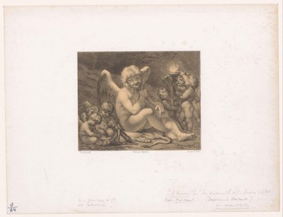 Amor en putti slijpen hun pijlen door Julien Leopold Boilly