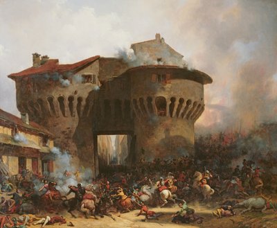 Gevecht bij Porte Pannessac in 1562, c.1833 door Julien Michel Gue