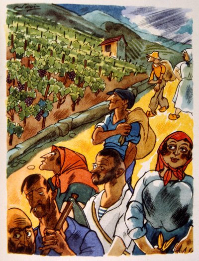 Franse wijngaard. 1944. Illustratie door Julien Pavil door Julien Pavil