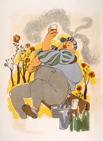 Humoristische wijnillustratie 1946. Illustratie door Julien Pavil door Julien Pavil