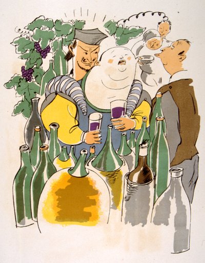 Humoristische wijnillustratie 1946 door Julien Pavil