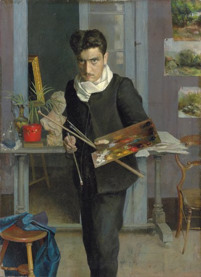 Zelfportret van de kunstenaar in zijn atelier door Julio Romero de Torres