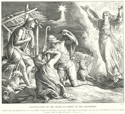 Aankondiging van de Geboorte van Christus aan de Herders (gravure) door Julius (after) Schnorr von Carolsfeld