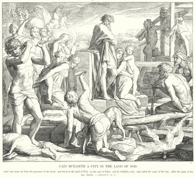 Kaïn bouwt een stad in het land Nod door Julius (after) Schnorr von Carolsfeld