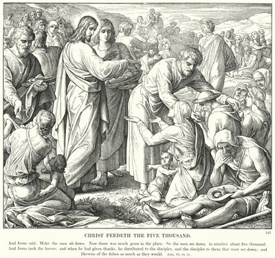 Christus Voedt de Vijfduizend (gravure) door Julius (after) Schnorr von Carolsfeld