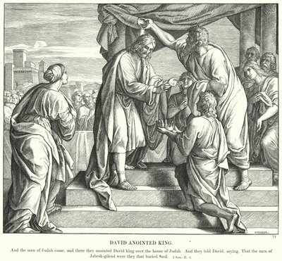 David Gezalvd tot Koning (gravure) door Julius (after) Schnorr von Carolsfeld