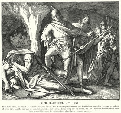 David Spaart Saul in de Grot (gravure) door Julius (after) Schnorr von Carolsfeld