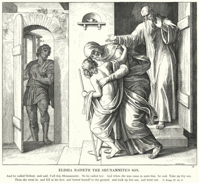 Elisa Wekt de Zoon van de Sunamitische op door Julius (after) Schnorr von Carolsfeld