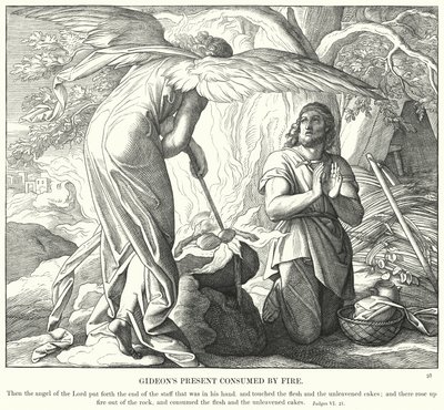 Gideons Offer Verteerd door Vuur (gravure) door Julius (after) Schnorr von Carolsfeld
