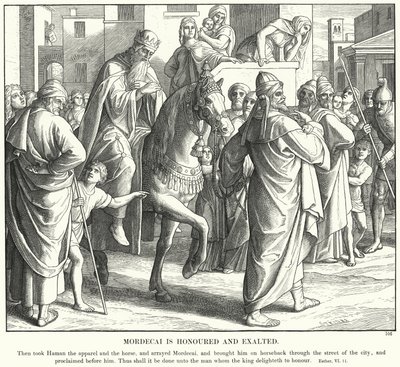 Mordechai wordt geëerd en verheven door Julius (after) Schnorr von Carolsfeld