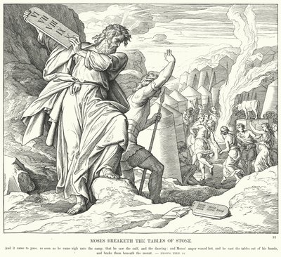Mozes breekt de stenen tafelen door Julius (after) Schnorr von Carolsfeld