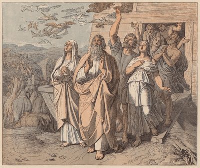 Noach en zijn familie verlaten de ark, Genesis, VIII door Julius (after) Schnorr von Carolsfeld