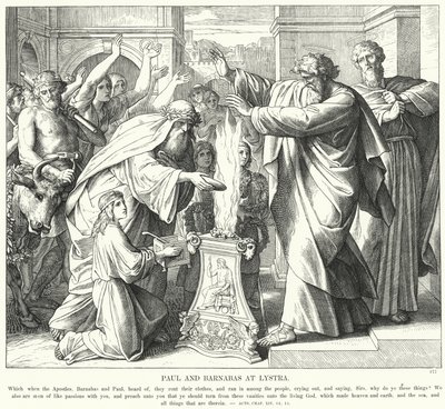 Paulus en Barnabas in Lystra door Julius (after) Schnorr von Carolsfeld