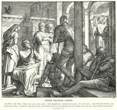 Petrus Verloochent Christus (gravure) door Julius (after) Schnorr von Carolsfeld