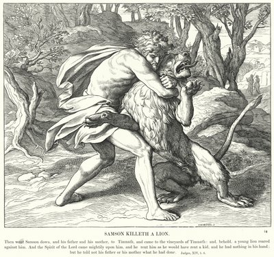 Simson Doodt een Leeuw door Julius (after) Schnorr von Carolsfeld