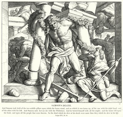 De dood van Simson door Julius (after) Schnorr von Carolsfeld