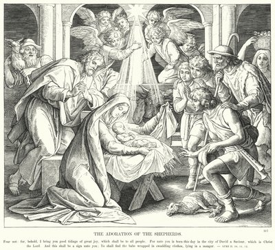 De aanbidding van de herders door Julius (after) Schnorr von Carolsfeld