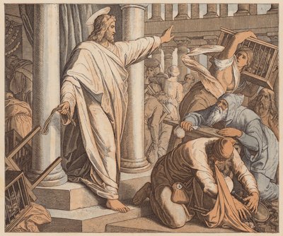 De Kopers en Verkopers uit de Tempel verdreven, Johannes, II door Julius (after) Schnorr von Carolsfeld
