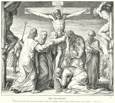 De kruisiging (gravure) door Julius (after) Schnorr von Carolsfeld