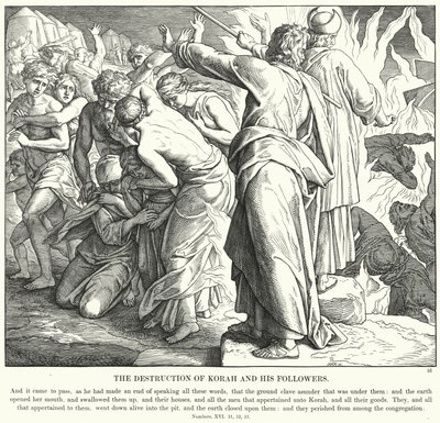 De Vernietiging van Korach en zijn Volgelingen (gravure) door Julius (after) Schnorr von Carolsfeld